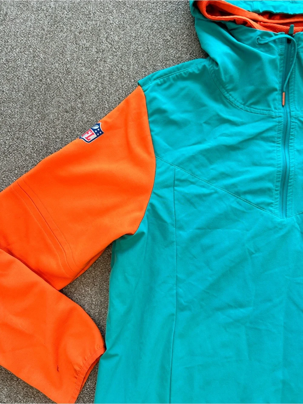 Miami Dolphins Nike NFL Hooded Windbreaker Pullover – Teal & Orange small